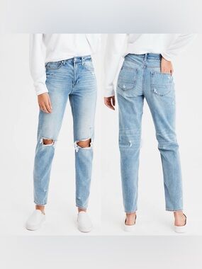 AMERICAN EAGLE AE Ripped Mom Jean High Rise Distressed in Cool Classic Size 2